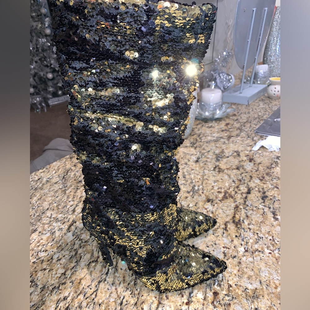 LILIAN GOLD SLOUCH SEQUIN BOOTS SIZE 7 ‼️price firm‼️ - Picture 3 of 5